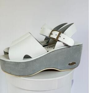 Y2K Sam & Libby White Blue Platform Wedge Sandals Women Size 8 Open Toe Flatform